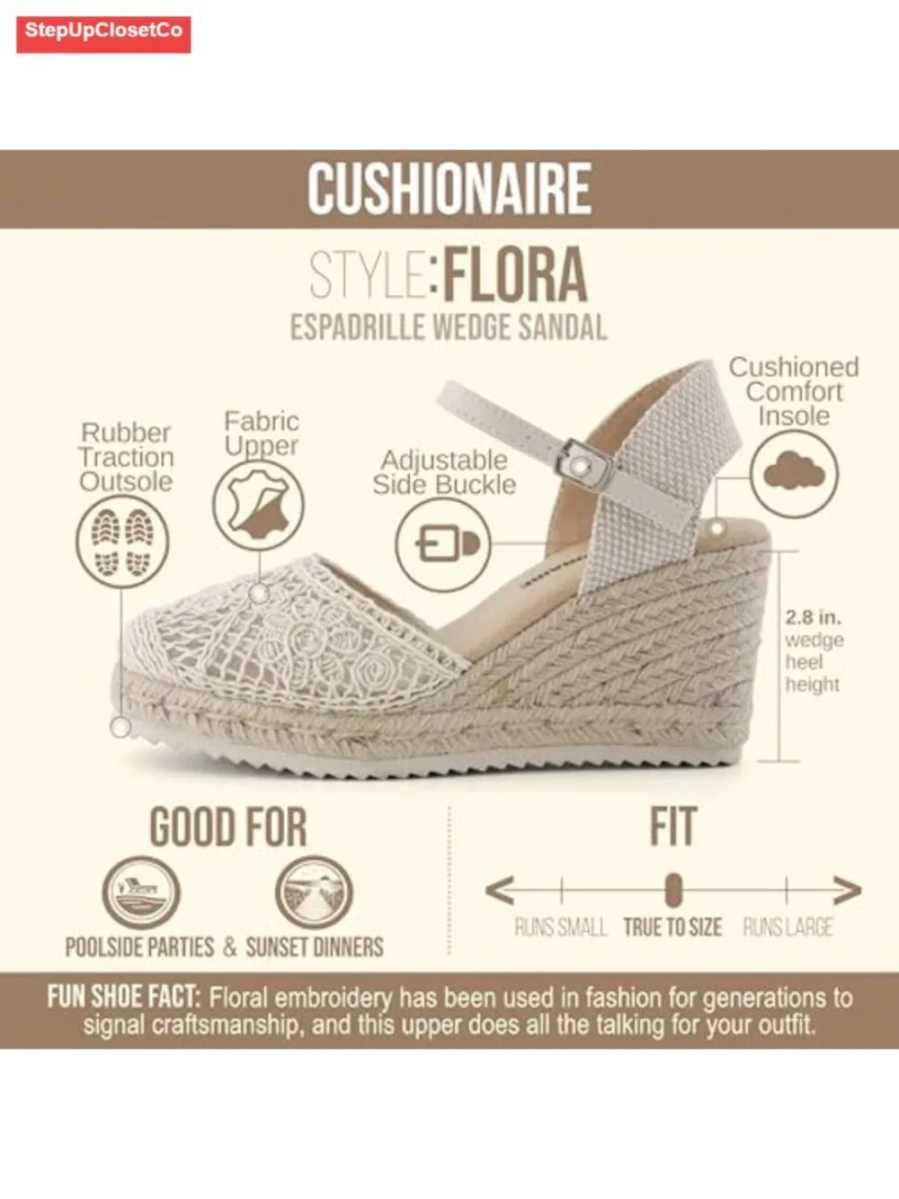 Dressy Wedge Espadrilles with Ankle Strap and Cushioned Footbed
